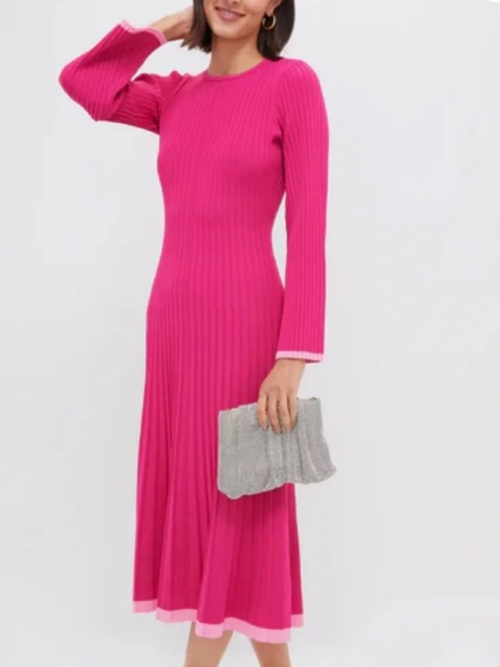 Hyacinth House Kiera Knit Dress HN3542D Pink Ribbed Midi Dress Size M